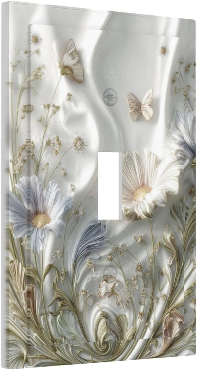 Artistic Floral Plant 1 Gang Single Toggle Decorative Light Switch Covers Electrical Faceplate Switch Plates for Bathroom Kitchen Home