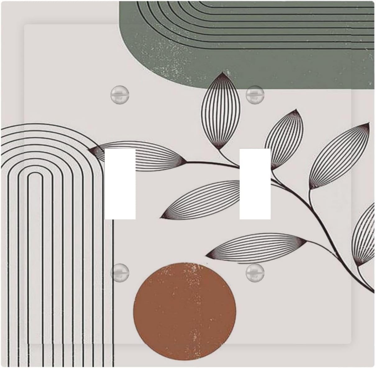 Decorative Switch Plates Sage Green Boho Nature Art Minimalist Geometric Plant 2 Gang Double Toggle Outlet Light Switch Cover Wall Plate Electrical Faceplate for Bedroom living Room Decor