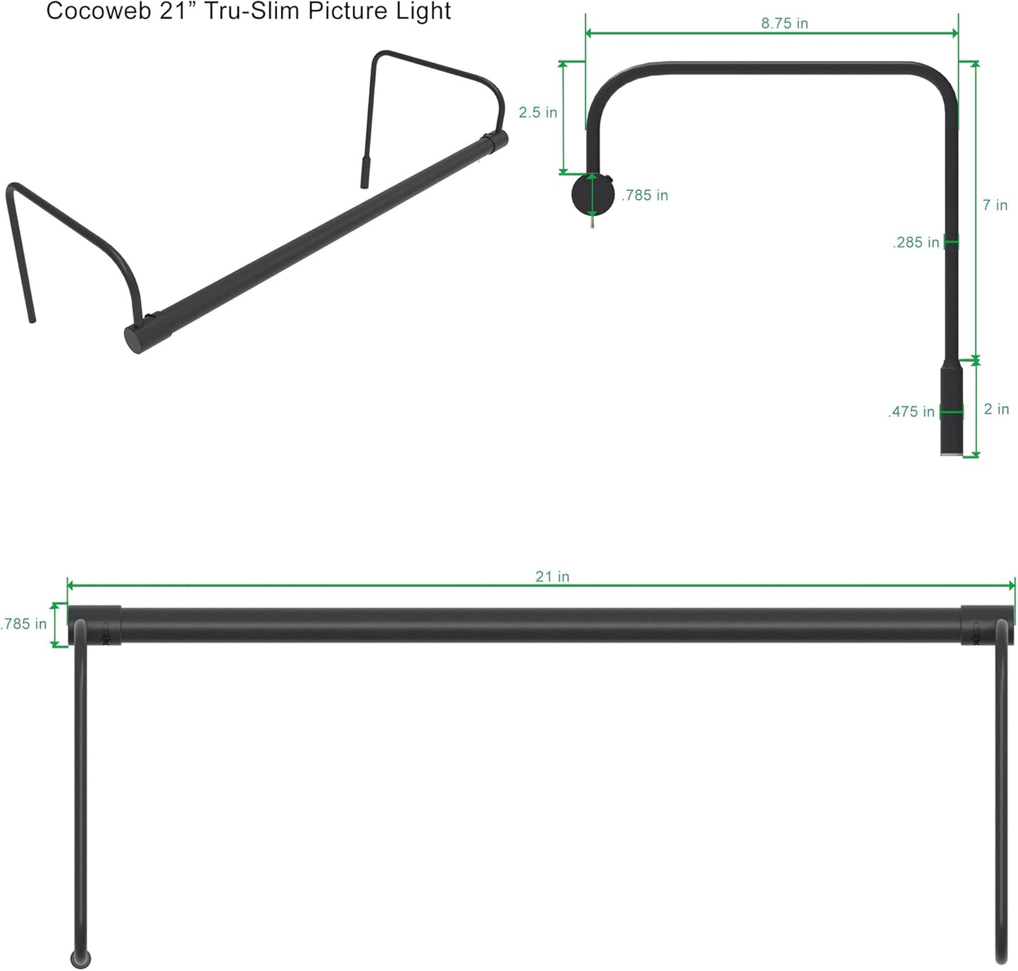 Cocoweb 21 Inch Tru-Slim Oil Rubbed Bronze Picture Light - LED, 2700K, Adjustable Arm, Plug-in, Toggle Switch, Sleek and Compact Design