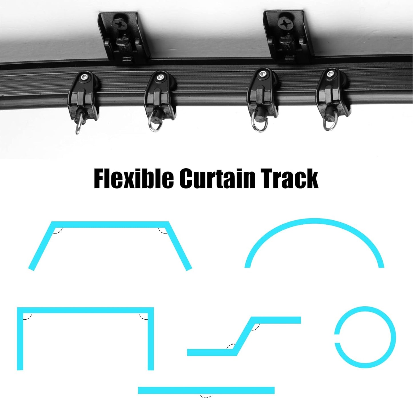 Jetec Curtain Tracks Ceiling Flexible Curtain Track Bendable Rail Curved Wall Mounted for Living Room Bedroom Divider Rod RV(20 Meter/ 65.6 Feet,Black)