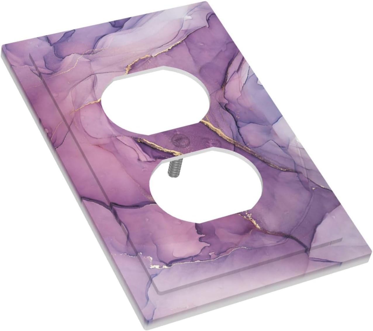 Outlet Covers Purple Marbling Golden Line 1 Gang Duplex Wall Plate Decorative Switch Plates Electrical Receptacle Faceplate Light Switch Cover for living Room Bathroom Decor