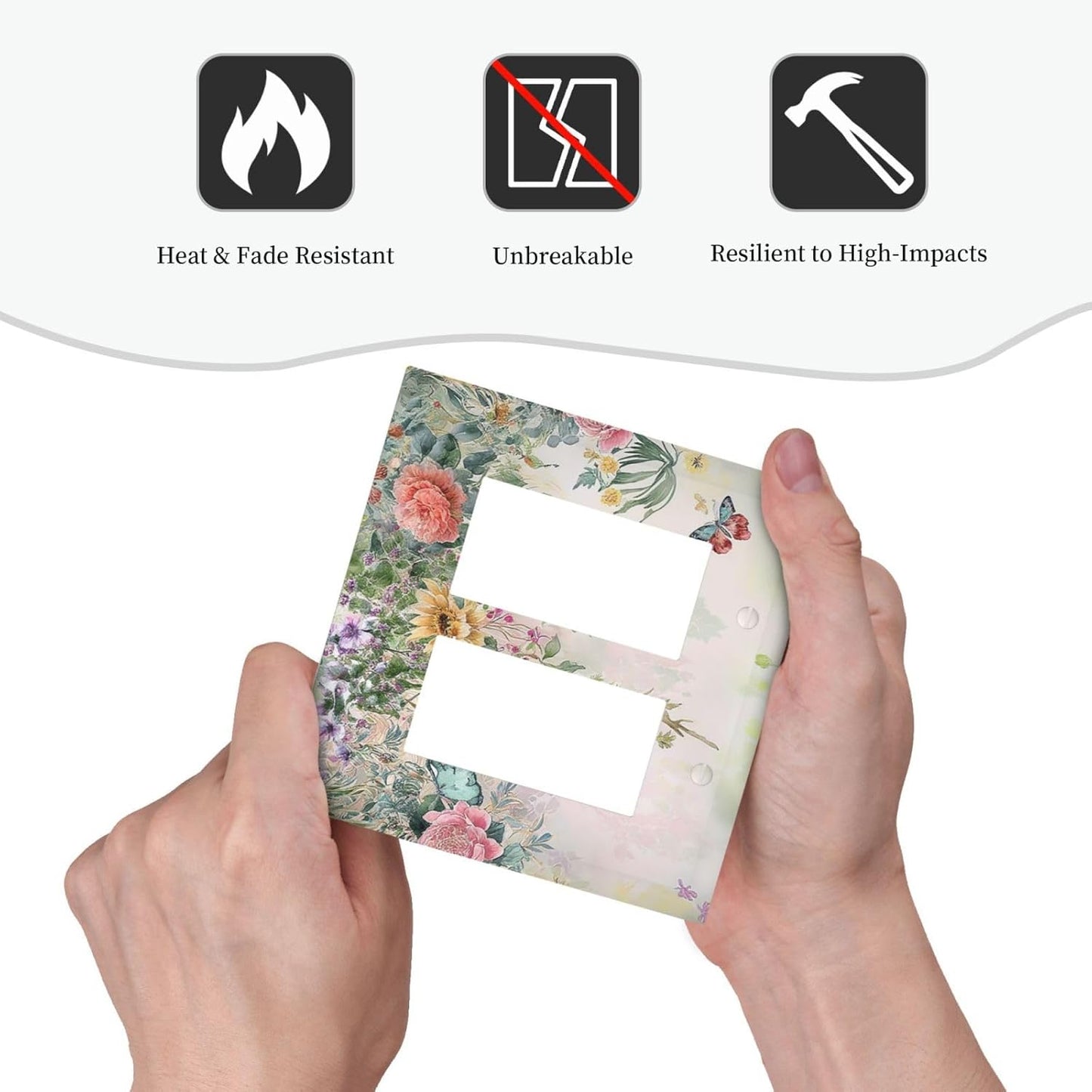 Rustic Floral Watercolor Flower Blossom Butterfly Outlet Covers Light Switch Cover Plate 2 Gang Double Rocker Wall Plates Decorative Switch Plates Plug Cover Electrical GFCI Receptacle 4.9 X 5 IN