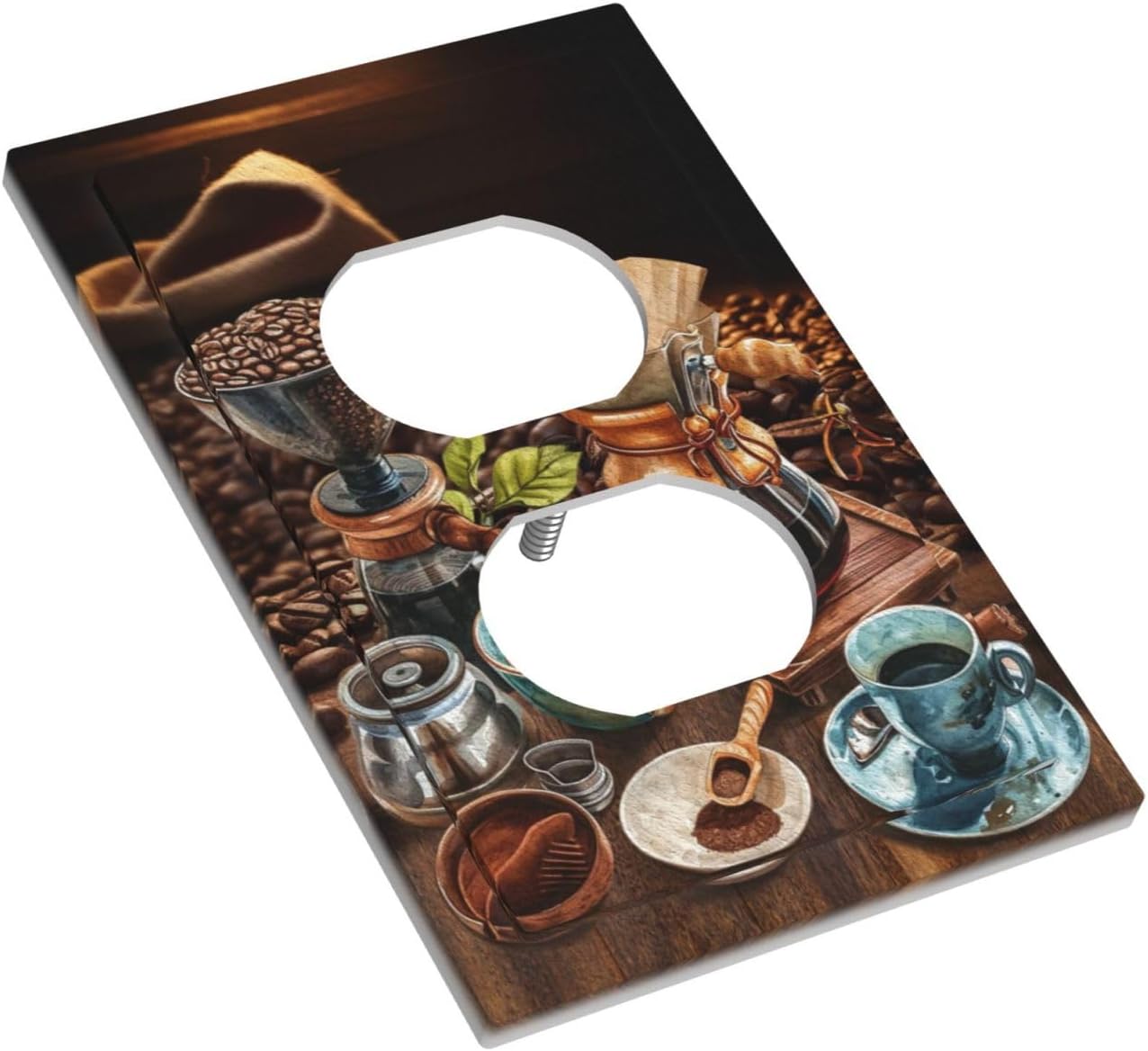 Decorative Outlet Covers Retro Coffee Maker Beans Cup 1 Gang Duplex Light Switch Cover Plate Wall Plates for Electrical Outlets Switchplate Faceplate for Kirchen Decor