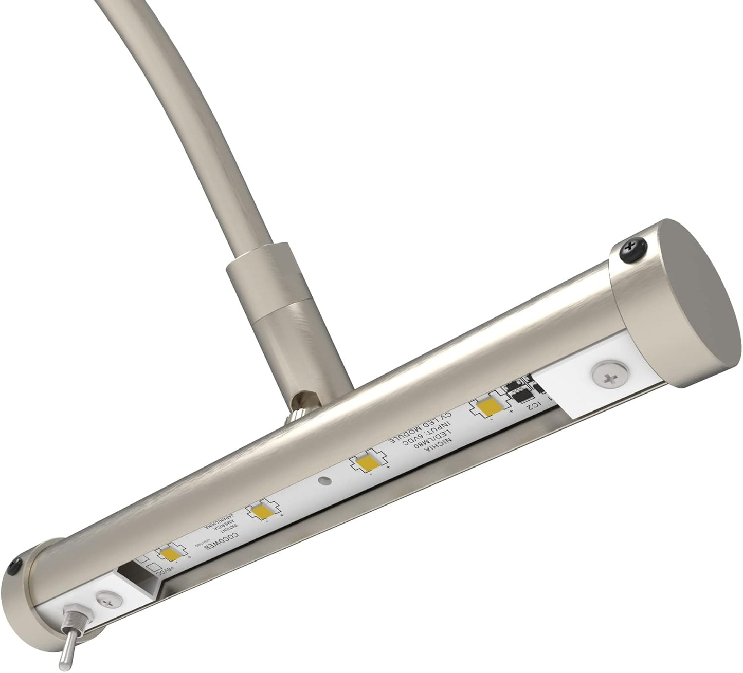 Cocoweb 6 Inch Tru-Slim Satin Nickel Picture Light - LED, 2700K, Adjustable Arm, Plug-in, Toggle Switch, Sleek and Compact Design