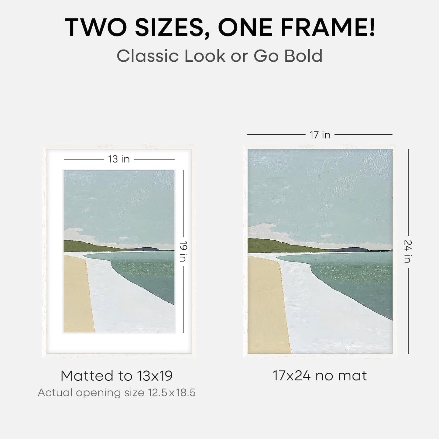 Homeforia 17x24 White Picture Frame, High End Oak 17x24 White Wooden Poster Frames with Mat 13x19 for Print, 17 x 24 Wood Frame Matted to 13 x 19 Photo, 24x17 Frame, Tempered Glass, Wall Kit, Set of 1
