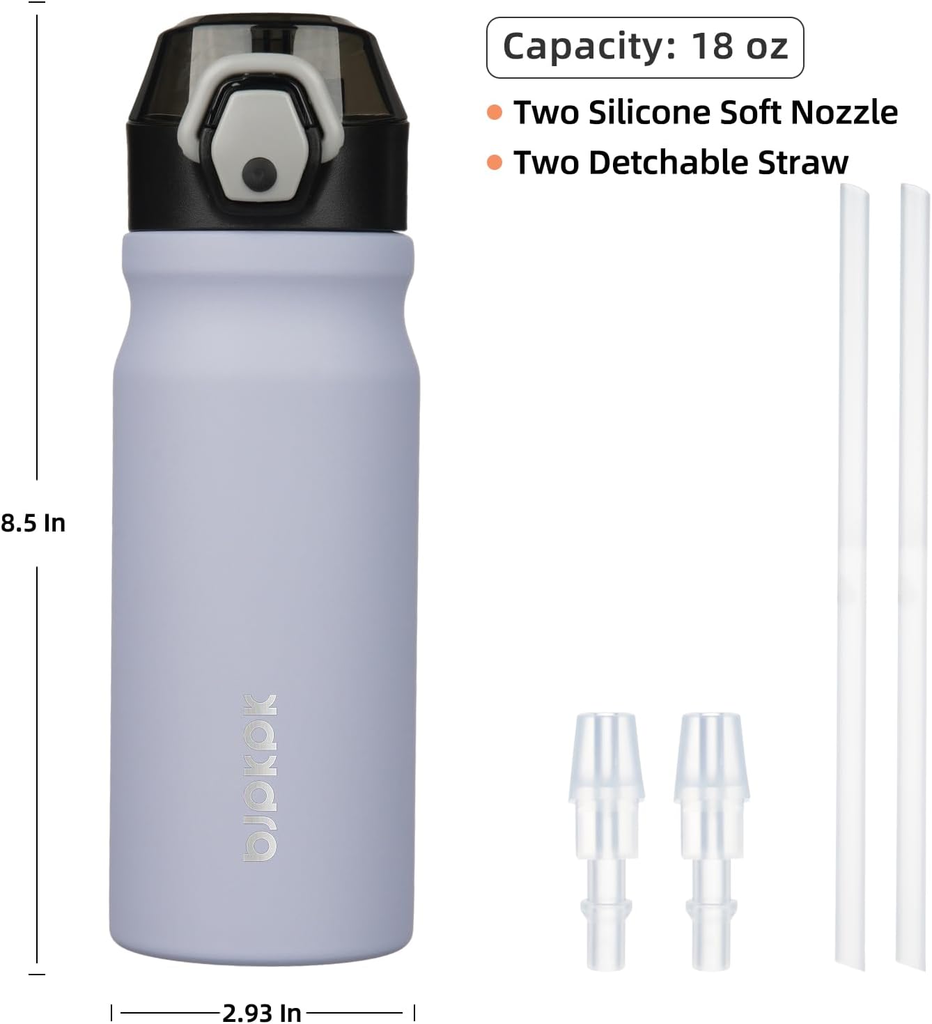 BJPKPK Water Bottle with Straw 18oz Insulated Water Bottles Reusable Stainless Steel Metal Thermal Flask with Leak Proof Lockable Lid and Carry Handle,Iceberg
