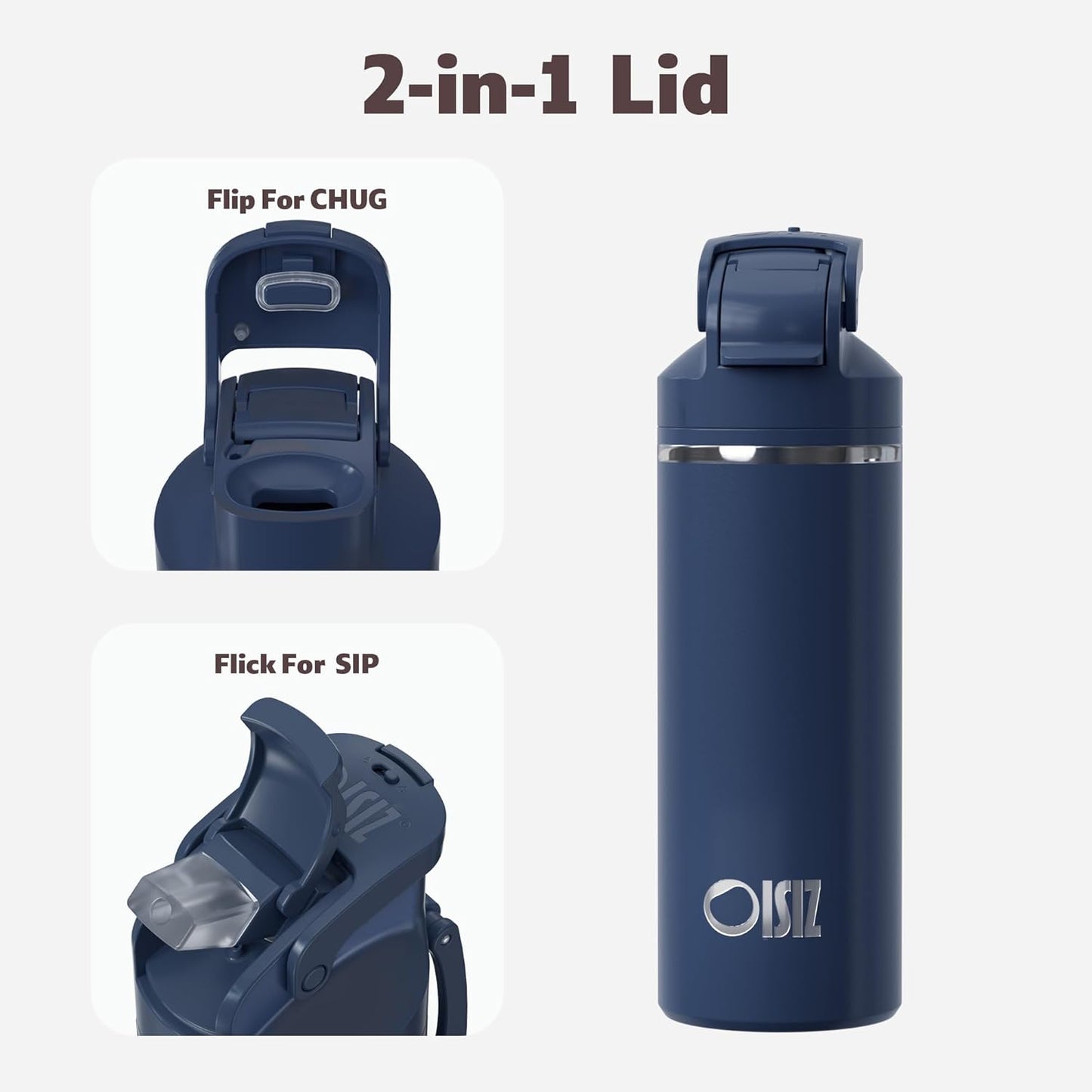OISIZ Insulated Water Bottle 20 oz with 2 in 1 Spout and Straw Lid,One Click Safety Lock,100% Leakproof,Keep Cold 24H,Vacuum Stainless Steel Water Bottle for School,Travel and Sports,Dishwasher Safe