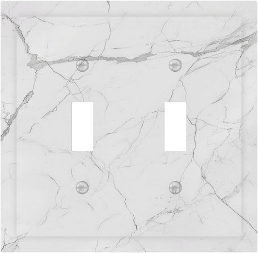 Decorative Switch Plates White Grey Abstract Modern Marble 2 Gang Double Toggle Outlet Light Switch Cover Wall Plate Electrical Faceplate for Bathroom Kitchen Decor