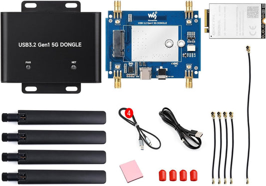 5G DONGLE Expansion Board, USB 3.2 Port, M.2 Key B Interface, Quad Antennas, Aluminum Alloy Case, with Qualcomm RM520N-GL 5G Sub-6G Module, Global Applicable @XYGStudy (RM520N-GL 5G DONGLE (B))