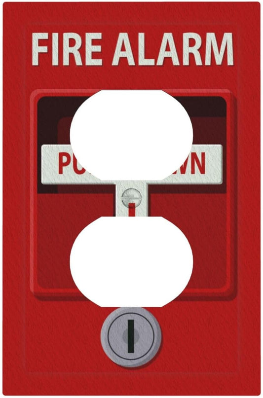 Decorative Outlet Covers Red Fire Alarm Novelty 1 Gang Wall Plate Receptacle Duplex Light Switch Cover Plate Single Dual Plug Covers Electrical Switchplate Faceplate for Office Home Decor