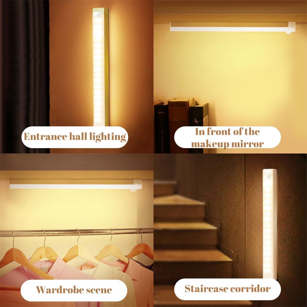 Punch-Free Smart Sensor Magnetic Rechargeable Led Lights, Rechargeable Motion Sensor Lights, Motion Sensor Light Indoor, for Wardrobes Kitchens Closets and Studios (4Set-White,20cm/7.87in)
