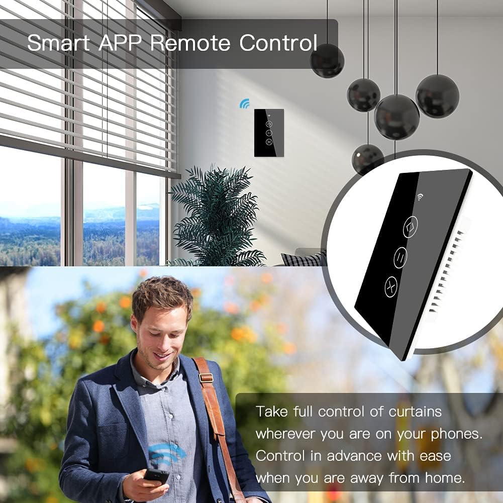 MOES WiFi Smart Curtain Switch Motorized Roller Blinds Shutter Switch,Smart Life/Tuya APP Remote Control,Compatible with Alexa Echo and Google Home,Black
