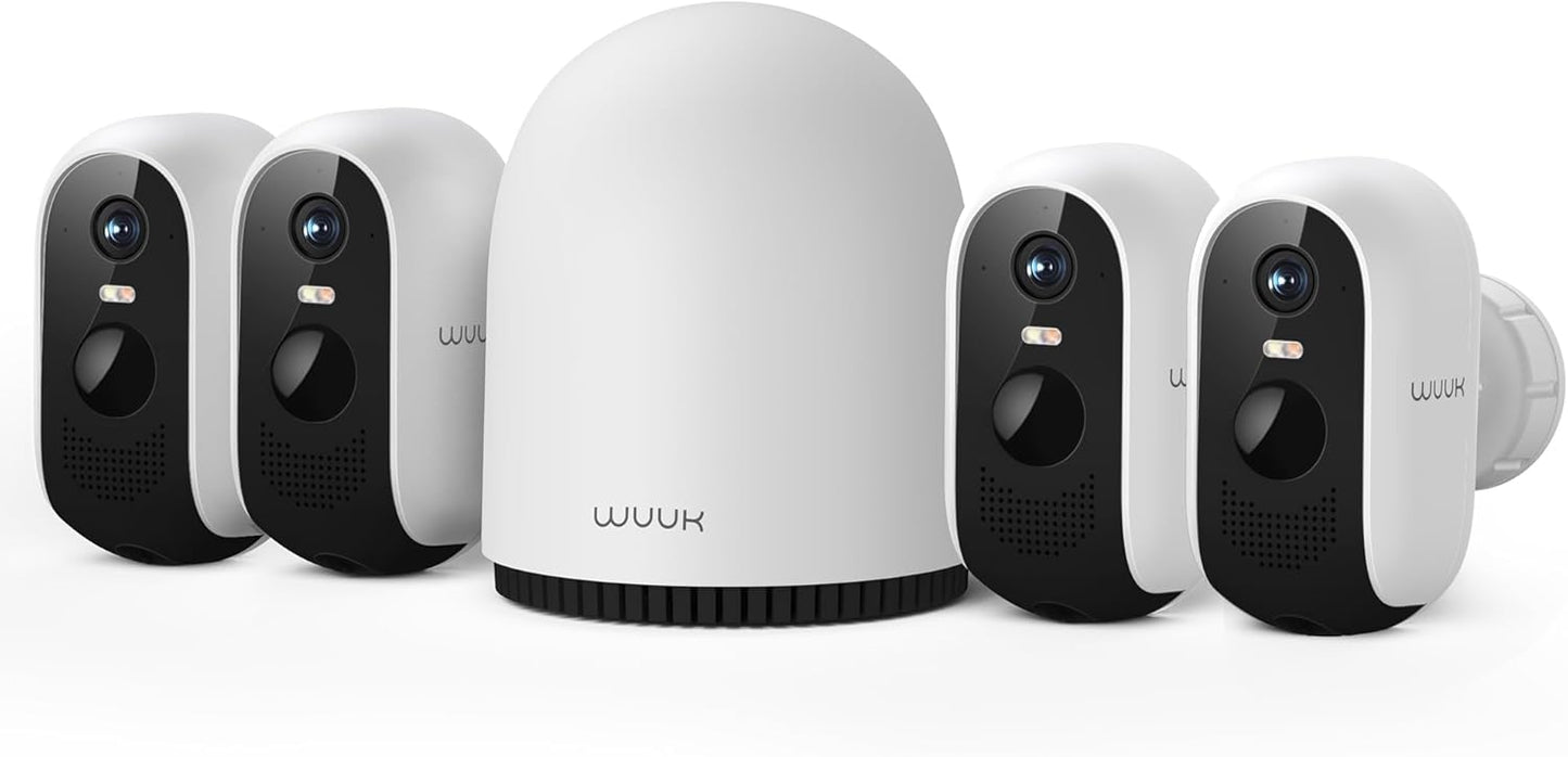WUUK Security Cameras Wireless Outdoor, Indoor Camera, Home Surveillance System, 2K, No Monthly Fee, Motion Alert, Night Vision, 2.4/5 GHz WiFi, Compatible with Alexa & Google, 4-Camera Kit