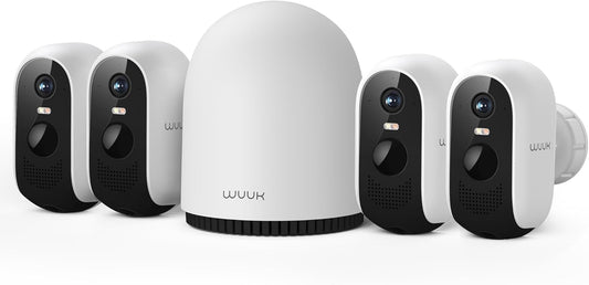 WUUK Security Cameras Wireless Outdoor, Indoor Camera, Home Surveillance System, 2K, No Monthly Fee, Motion Alert, Night Vision, 2.4/5 GHz WiFi, Compatible with Alexa & Google, 4-Camera Kit