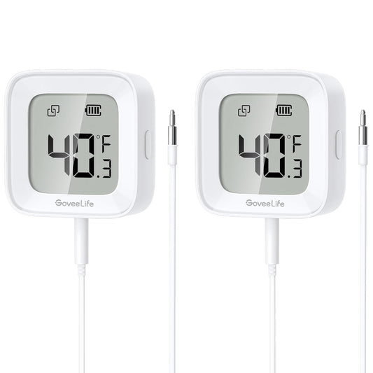 GoveeLife Freezer Thermometer Alarm 2 Pack, Smart Bluetooth Temperature Monitor Sensor for Refrigerator Hot Hub, 197 Ft Connecting Range APP Alert with Anti-False Freezer (WiFi Gateway Not Included)
