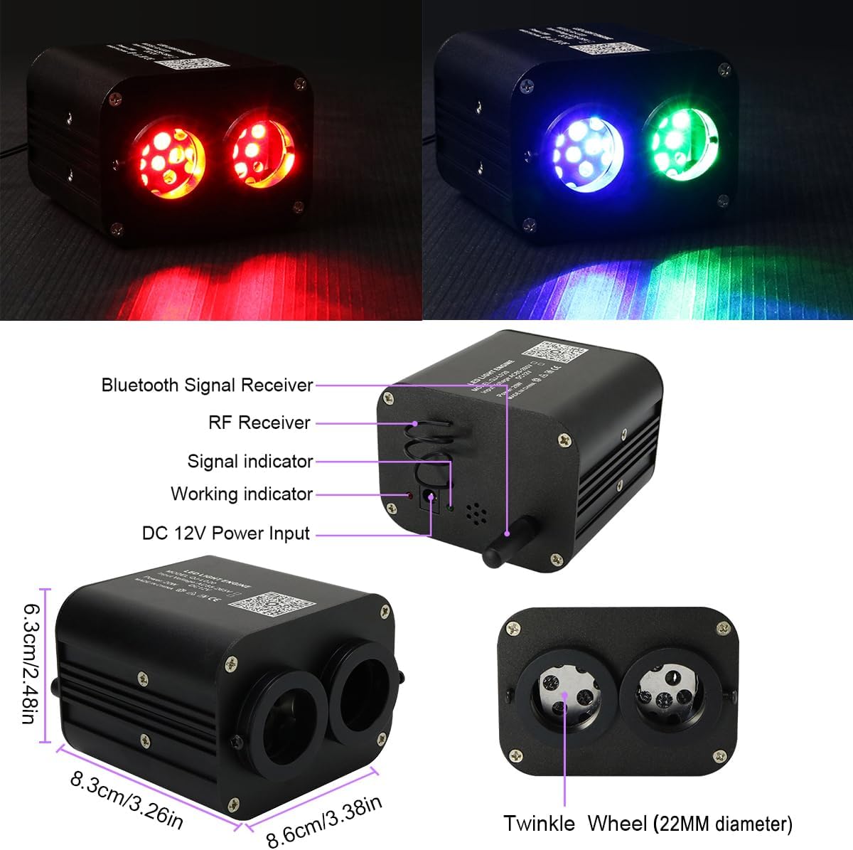 AZIMOM Dual Color 20W Twinkle 900pcs Fiber Optic Starlight Headliner Kits 0.03in 9.8ft Fiber Strands End Glow Sound Activated Remote APP Control RGBW Light Source Home Ceiling Car Headliner Décor