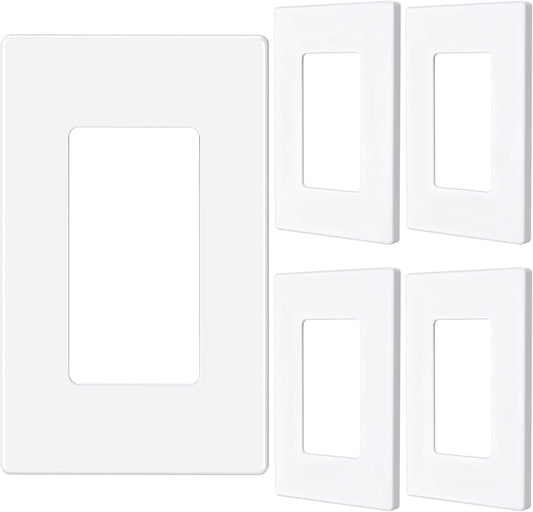 EMITEVER 1-Gang Screwless Decorator Wall Plate Cover for Receptacle Outlet & Light Switch, Standard Size 4.53"H x 2.75"W, Unbreakable Thermoplastic Faceplate, UL Listed, Matte White 5-Pack