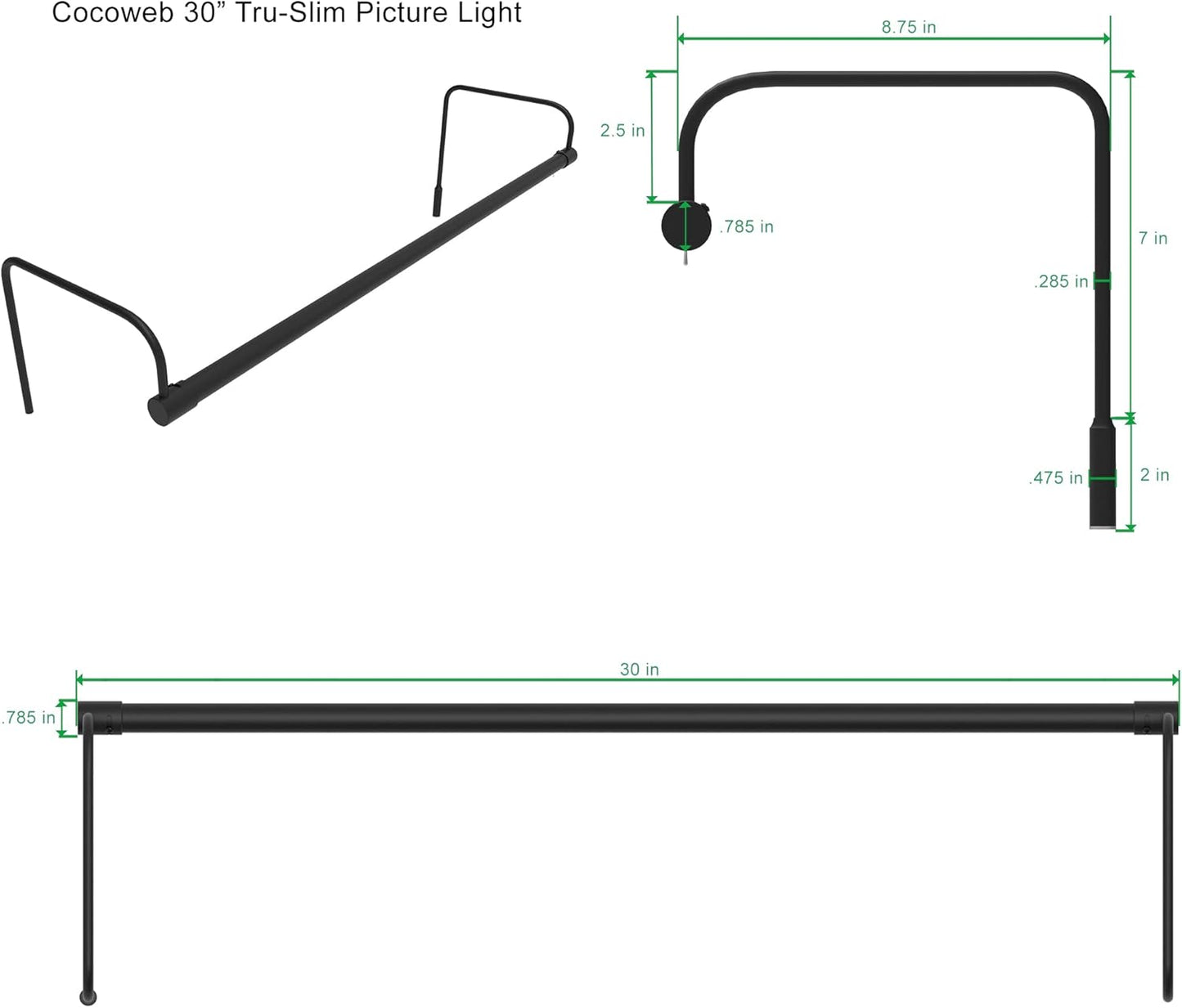 Cocoweb 30 Inch Tru-Slim Black Picture Light - LED, 2700K, Adjustable Arm, Plug-in, Toggle Switch, Sleek and Compact Design
