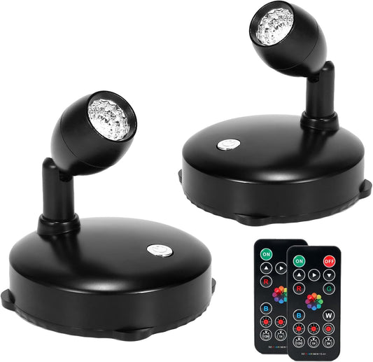 Cordless Spotlight Battery Operated, RGB Uplights with Remote and Timer, LED Indoor Plant Light, Dimmable Tree Accent Lighting, Color Changing Wall Lights for Art Painting Picture Dartboard