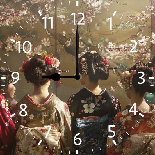 10 in Elegant Kimono Beauties -270 Wood Wall Clock – Digital Time Display, Smart Home Compatible for Bedside or Workspace