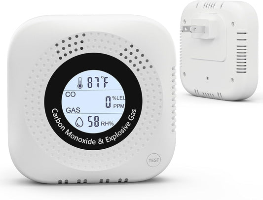 4-in-1 Natural Gas Detector and Carbon Monoxide Detectors(Plug in Used for one Carbon Methane Propane Alarms with Temperature and Humidity Monitors, Suitable for Kitchens, RVs, garages, Hotels White