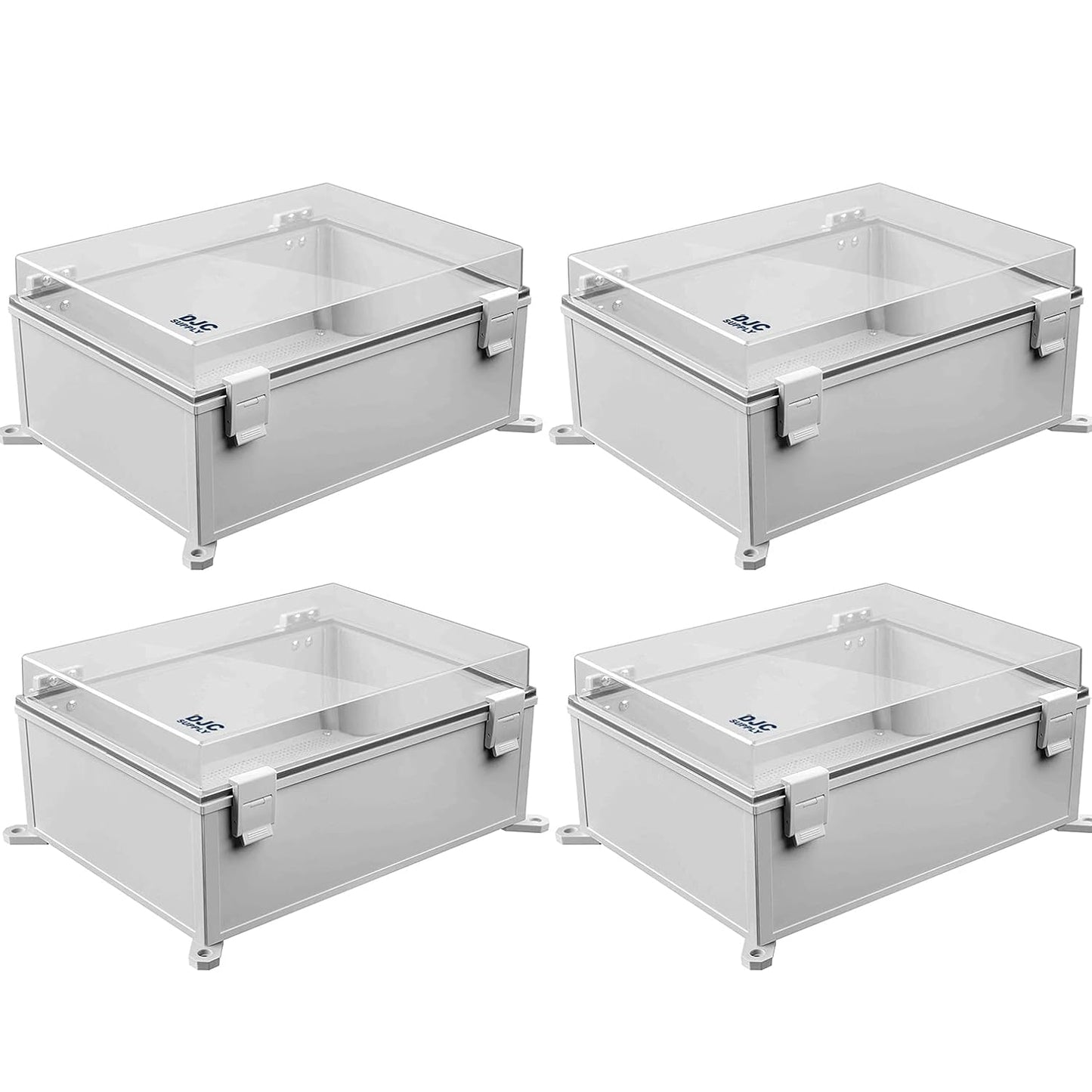 Co. ABS Waterproof IP67 Hinged Electronics Box with Mounting Plate, Bracket (11.81" x 15.7" x 6.7", Clear Cover - 4 Pack)