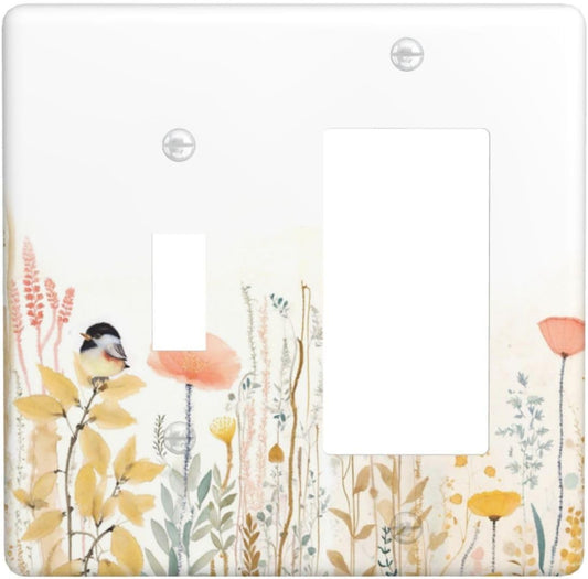 Outlet Covers Colorful Floral Watercolour Cuddly Bird 1 Toggle 1 Rocker Combination Decorative Wall Plate Electrical Switch Plates Light Switch Cover Plate For Bed Room Living Room Decor