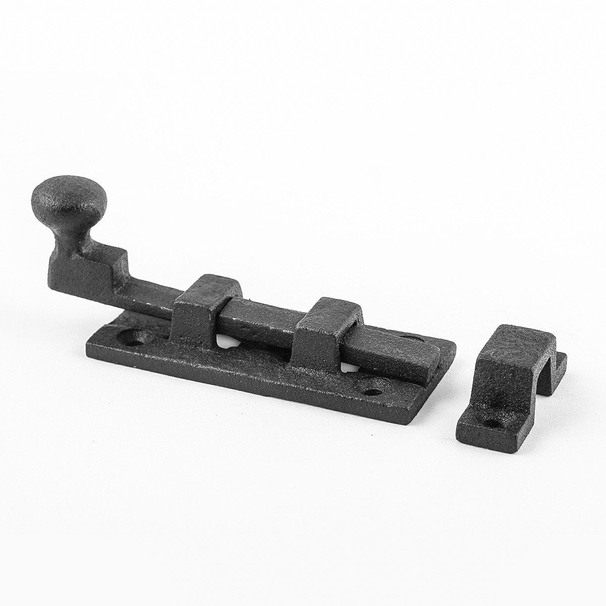 Renovators Supply Manufacturing Slide Bolt Latch 3 in. Black Wrought Iron Ball Tip Style Slide Bolt with Mounting Hardware Pack of 2