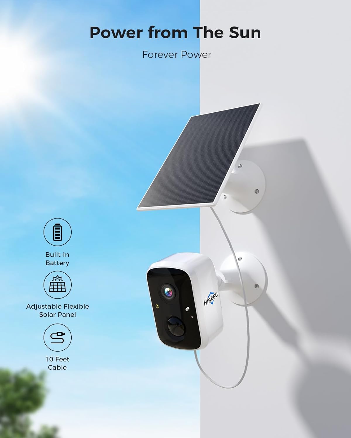 Hiseeu Security Cameras Wireless Outdoor, WiFi Pro 5G/2.4G Cameras for Home Security, Solar Powered, Motion Detection, 2-Way Talk, Color Night Vision, Compatible with Alexa, 64G SD Card Storage