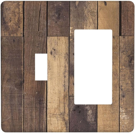 Cool Brown Wood Style Vintage Rustic Print Outlet Covers 1 Toggle 1 Rocker Combination Decorative Wall Plate Electrical Switch Plates Light Switch Cover Plate for Farmhouse Home Decor