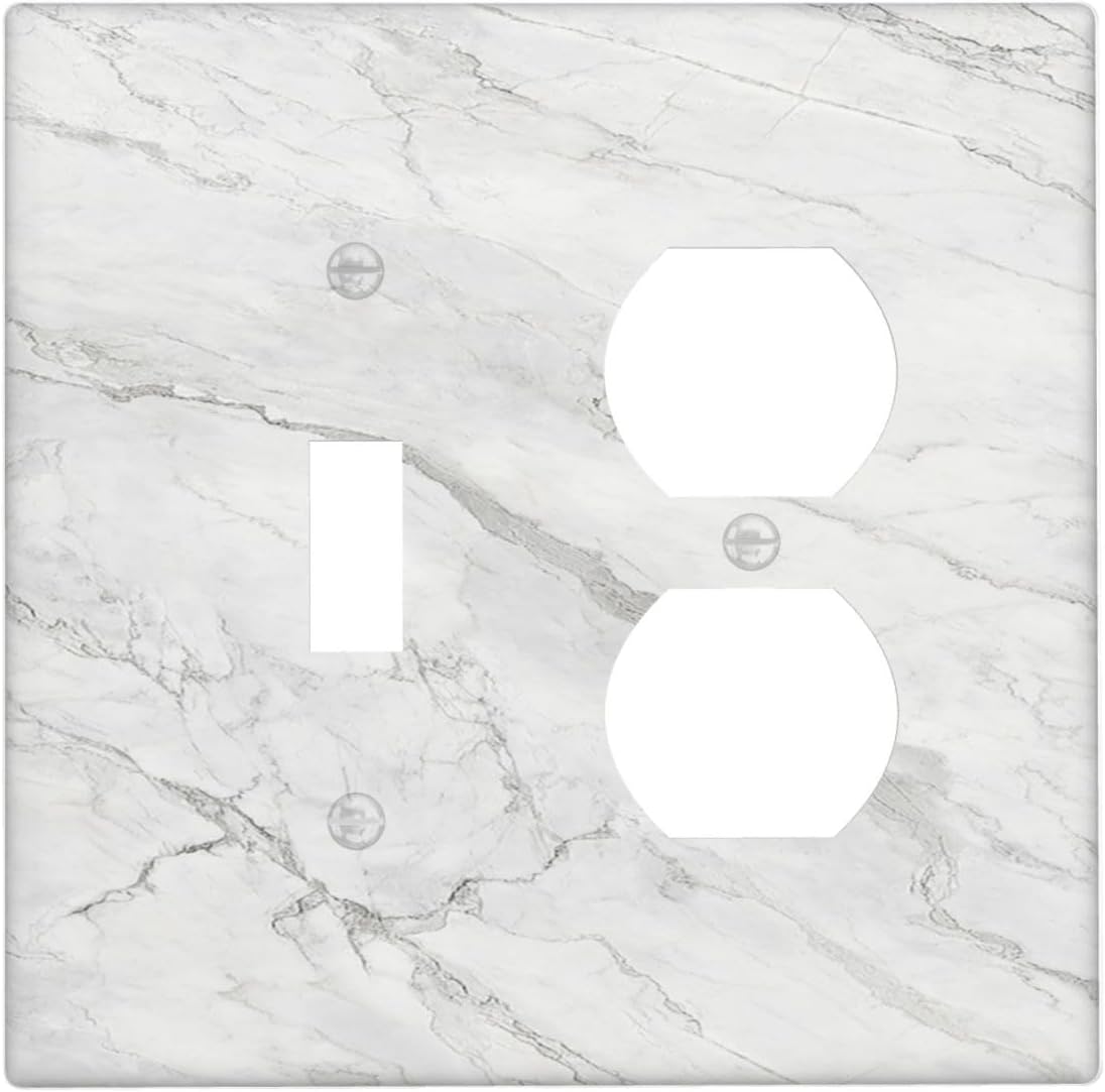 Wallplates Marble Granite White And Grey 1 Toggle 1 Duplex Switch Plate Electrical GFCI Faceplate Decorative Light Switch Covers for Home Bedroom Decor