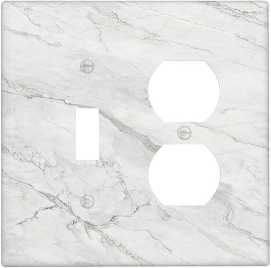 Wallplates Marble Granite White And Grey 1 Toggle 1 Duplex Switch Plate Electrical GFCI Faceplate Decorative Light Switch Covers for Home Bedroom Decor