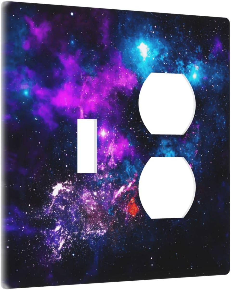 Outer Space Colorful Starry Sky Galaxy Planet Wallplates 1 Toggle 1 Duplex Switch Plate Electrical GFCI Faceplate Decorative Light Switch Covers for Bed Room Living Room Decor
