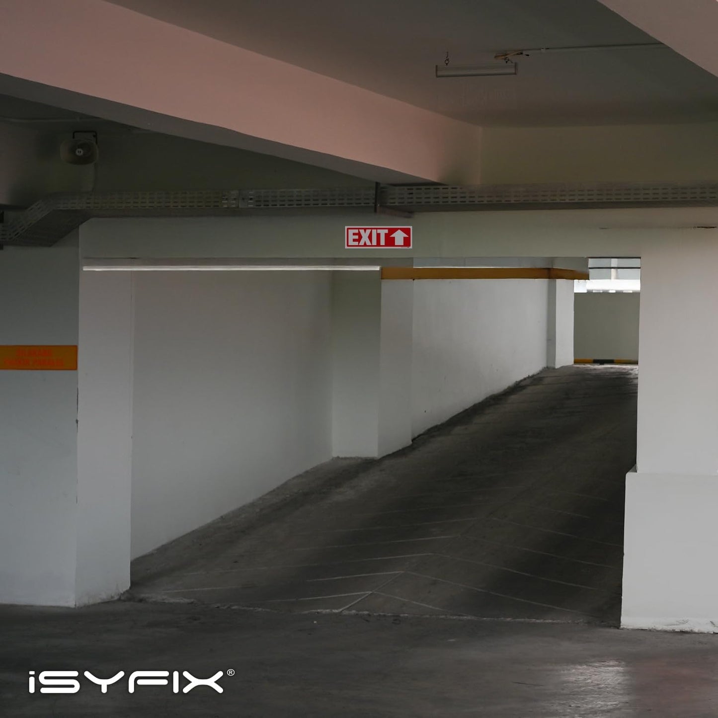 iSYFIX Exit Signs Stickers 12 Pack 12x4 Inch - Laminated Premium Vinyl Directional Up Arrow Signs for Buildings, Office, Workplace, Stores, Schools, Theaters, Parking, Restaurants, Factories