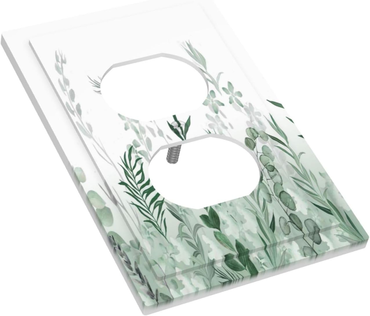 Watercolor Green Leaf Rustic Plant Eucalyptus Flowers Outlet Covers 1 Gang Duplex Light Switch Cover Decorative Switch Plates Electrical Receptacle Faceplate Wall Plate for Bed Room Living Room Decor