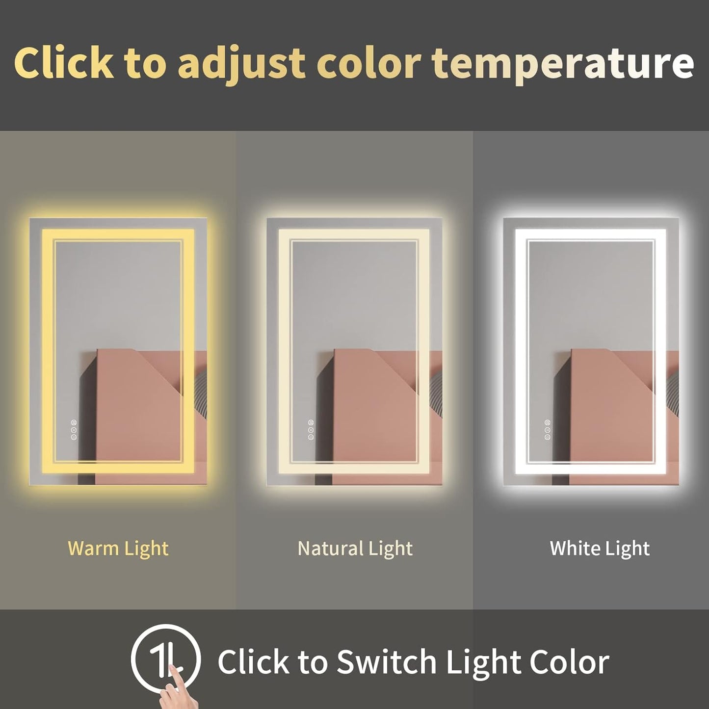 48x32 Inch LED Bathroom Mirror, Front Light and Backlit Anti-Fog Dimmable Memory Lighted Vanity Mirror, Shatterproof Wall-Mounted Led Mirror for Bathroom