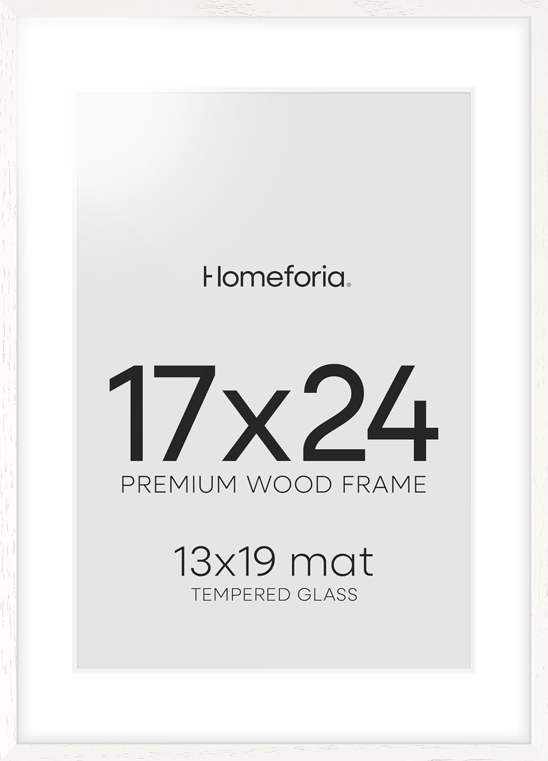 Homeforia 17x24 White Picture Frame, High End Oak 17x24 White Wooden Poster Frames with Mat 13x19 for Print, 17 x 24 Wood Frame Matted to 13 x 19 Photo, 24x17 Frame, Tempered Glass, Wall Kit, Set of 1