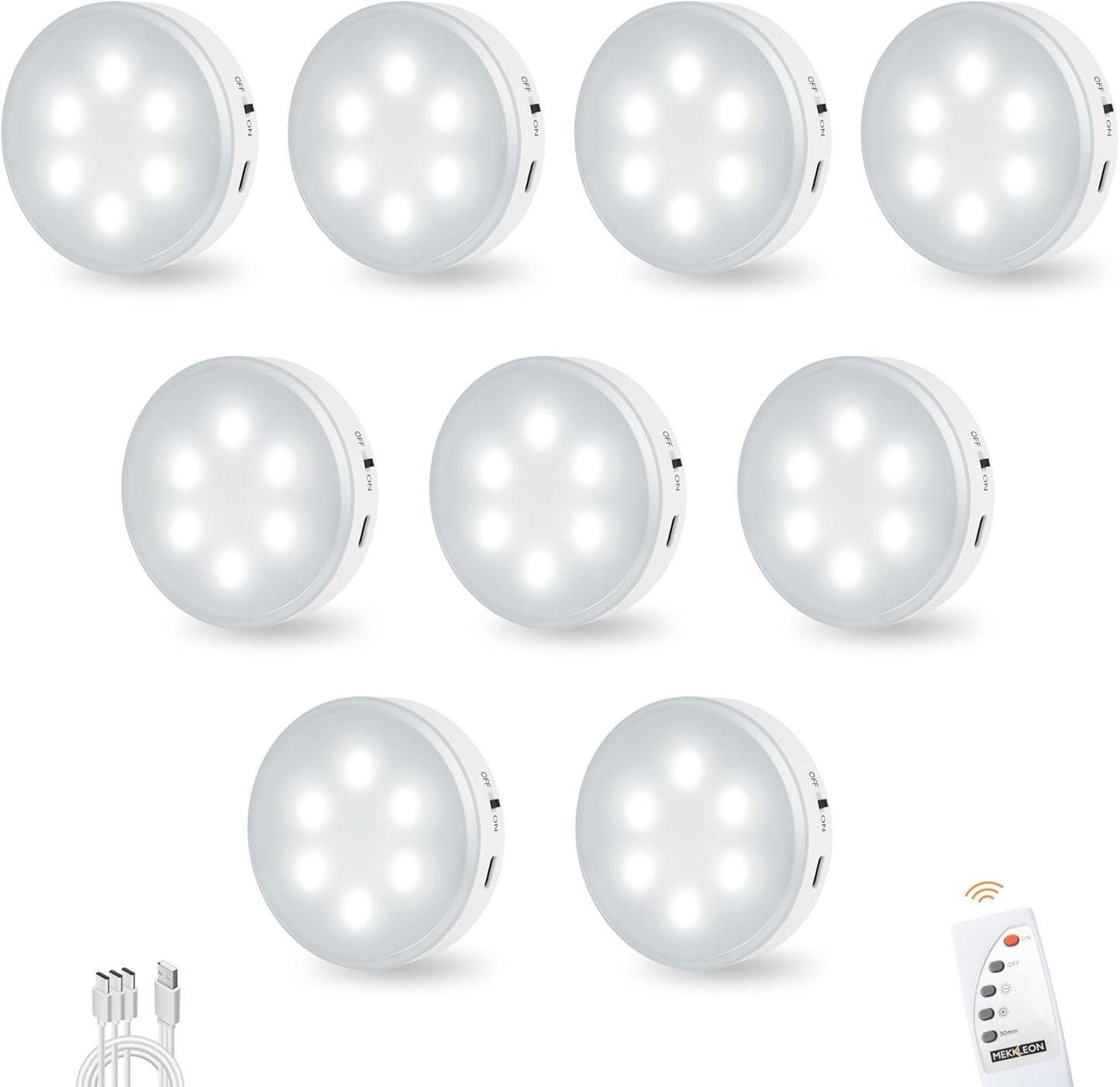 Puck Lights with Remote Control, Under Cabinet Lighting with Magnetic and Cordless, 1200mAh Rechargeable Closet Lights Stick On Lights for Under Cabinet,Hallway, Stairway,Closet (Cool White,9pcs)