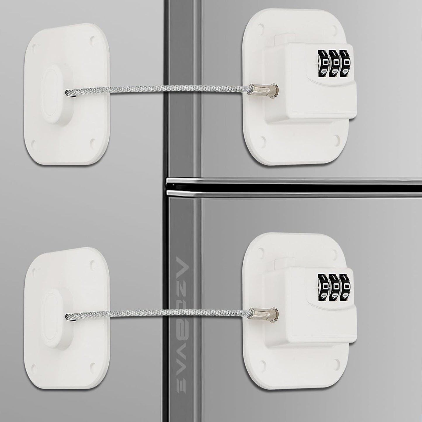 Refrigerator Lock, Heavy Duty Fridge Lock, Combination Lock for Fridge, Cabinets, Window, Drawers and Child Safety Cabinet Locks, No Drilling, Easy Install, No Keys Needed, 2 Pack, White