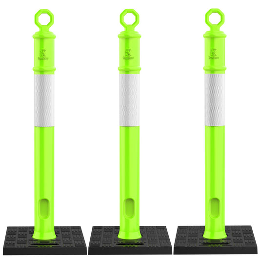 RoadHero 45 Inch Delineator Post with Base, Portable Lime Green Traffic Delineator Posts Cones with Reflective Collars for Parking Lots, Road Safety, Construction Events 3 Pack