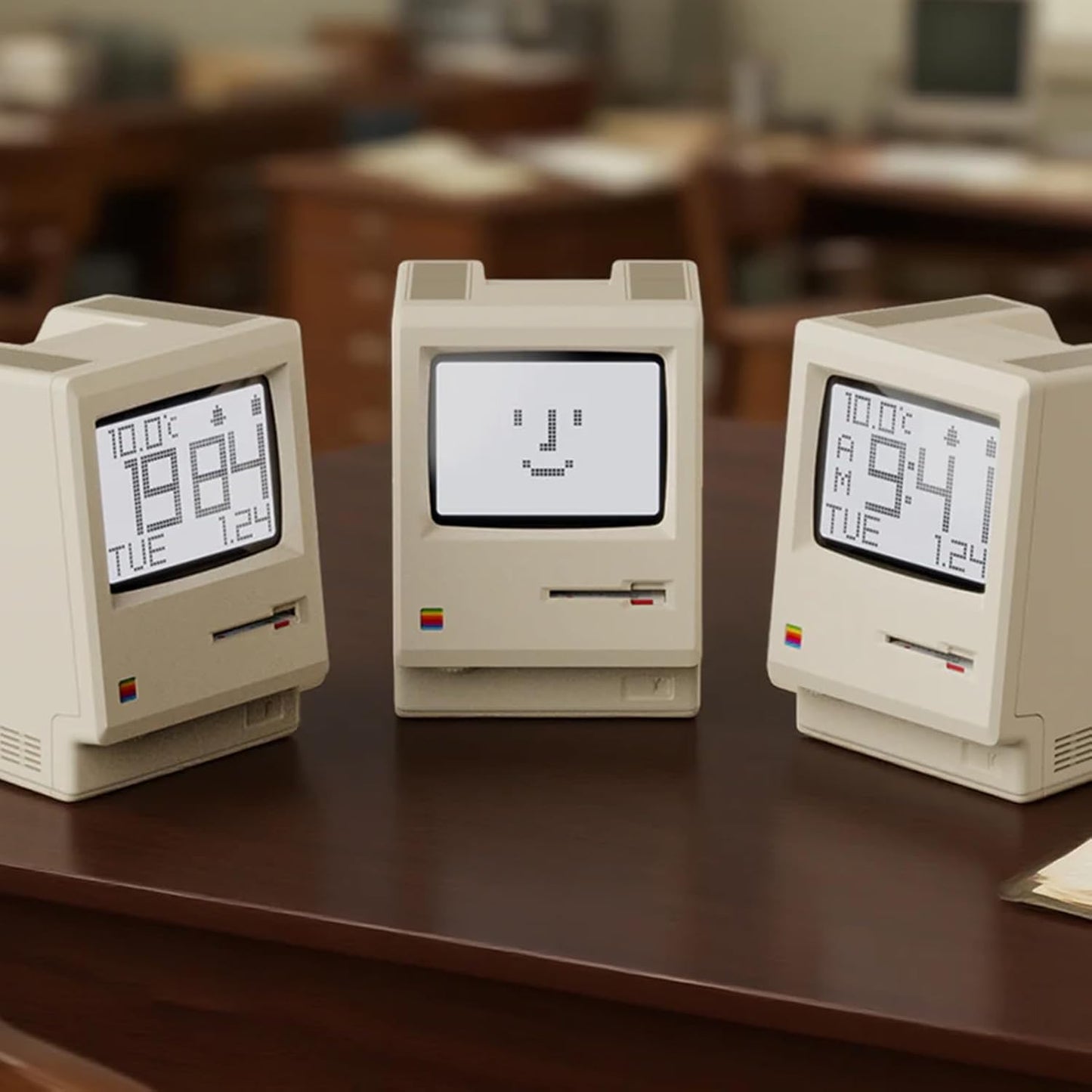 Maclock WB-8 Retro Pixel Alarm Clock, 1984 80s Computer Style Electronic Digital Clock with Large LCD Display, USB Desk Clock for Bedroom, Multiple Alarms, Calendar, Temperature, Adjustable Brightness