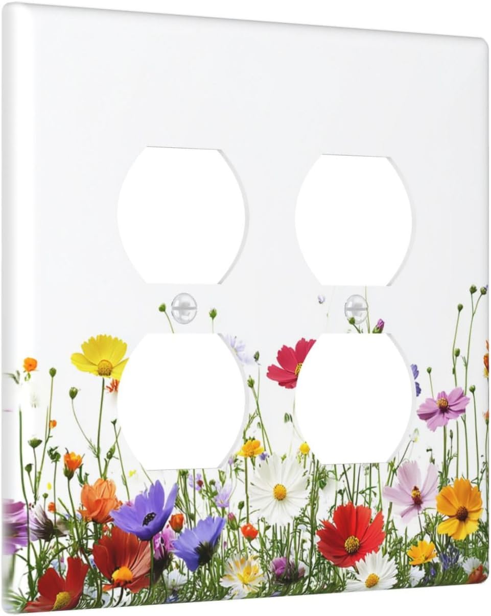 Outlet Covers Colorful Wildflowers Plant Floral Daisy 2 Gang Double Duplex Decorative Light Switch Covers Electrical Wallplates Socket Faceplate For Bed Room Living Room Decor