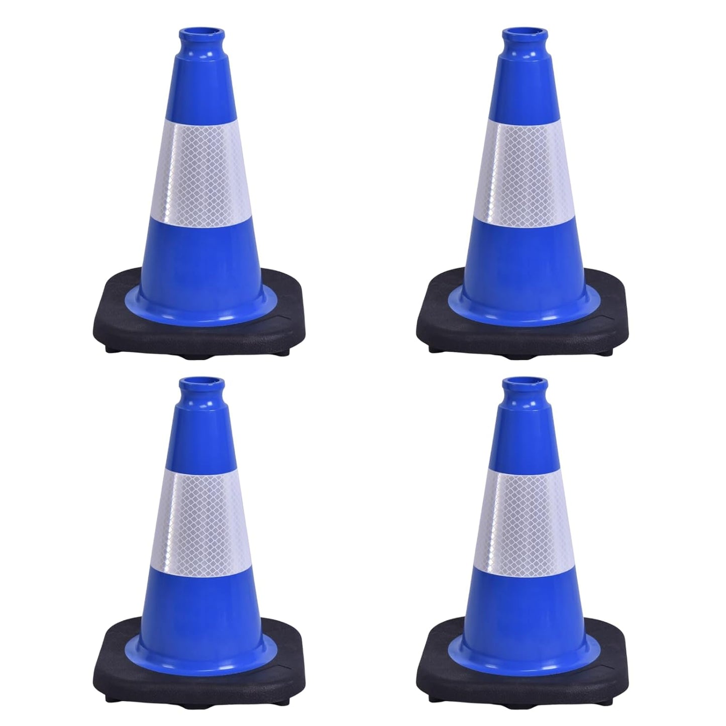 4 Pack 12 Inch Blue PVC Traffic Cones Black Base, Sport Training Cones for Soccer Drills, Kids Outdoor Play, Indoor Gym Activities (4, Blue, 12 Inch)