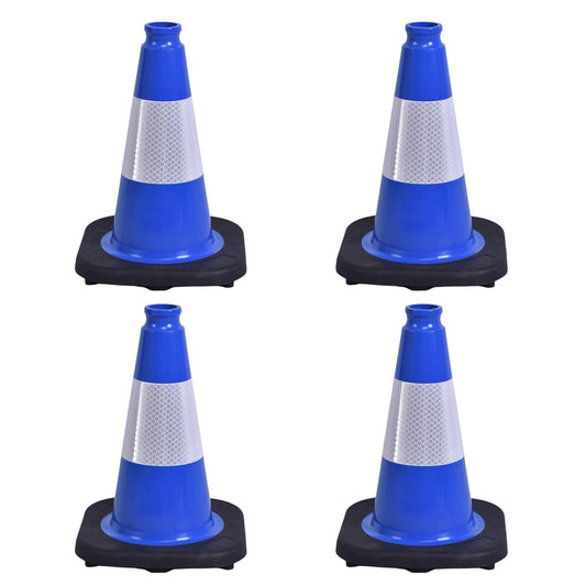 4 Pack 12 Inch Blue PVC Traffic Cones Black Base, Sport Training Cones for Soccer Drills, Kids Outdoor Play, Indoor Gym Activities (4, Blue, 12 Inch)