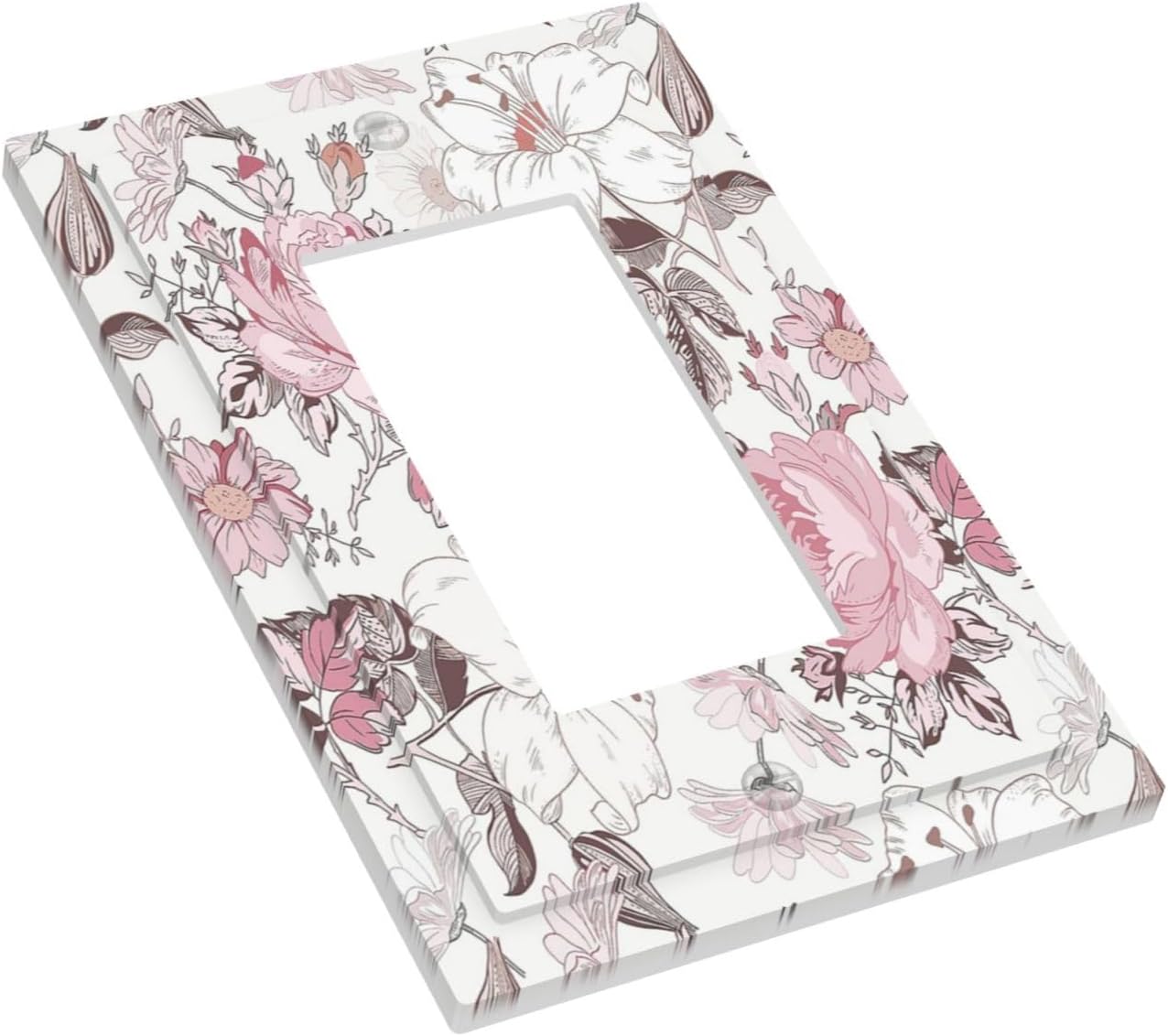 Decorative Outlet Covers Modern Watercolor Flower Pink White Wildflower 1 Gang Single Rocker Light Switch Cover Plate Wall Plates GFCI Faceplate for Bedroom Home Decor