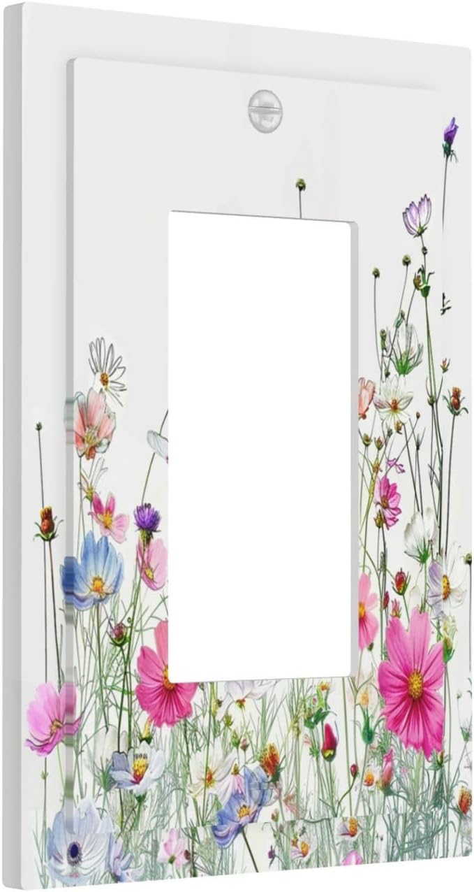 Decorative Outlet Covers Boho Colorful Flowering Plant Wild Flower 1 Gang Single Rocker Light Switch Cover Plate Wall Plates Gfci Faceplate For Bed Room Living Room Decor