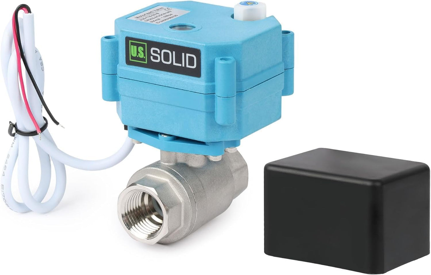 U.S. Solid Motorized Ball Valve – 1/2" 316 Stainless Steel, IP67 Waterproof, 110-230V AC, Full Port, 2-Wire Auto-Return, Normally Closed, Electric Valve for HVAC, Water, Oil, and Gas