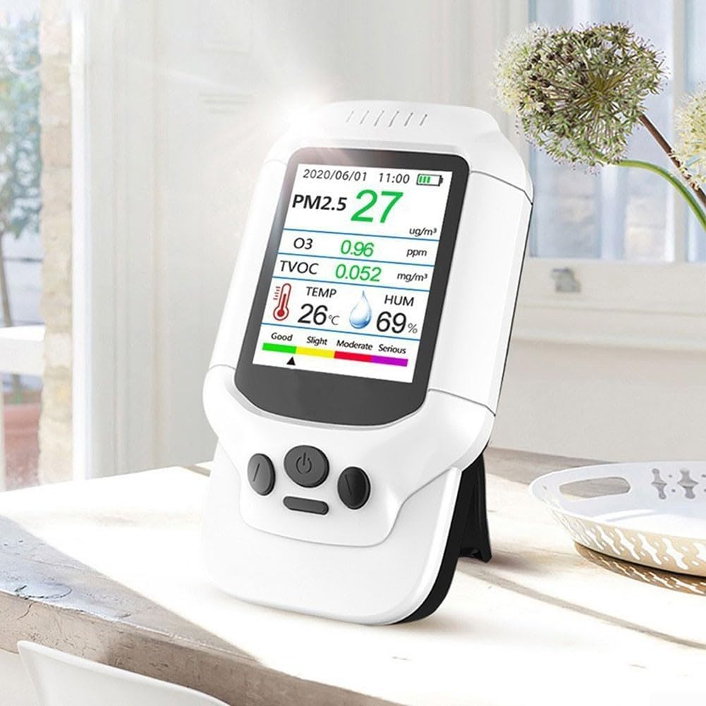 FABULETTA Portable Multifunctional Detector with PM2.5 TVOC Temperature and Humidity Sensors 2.8 Inch LCD USB Rechargeable 1200mAh Battery for Indoor Air Quality Monitoring