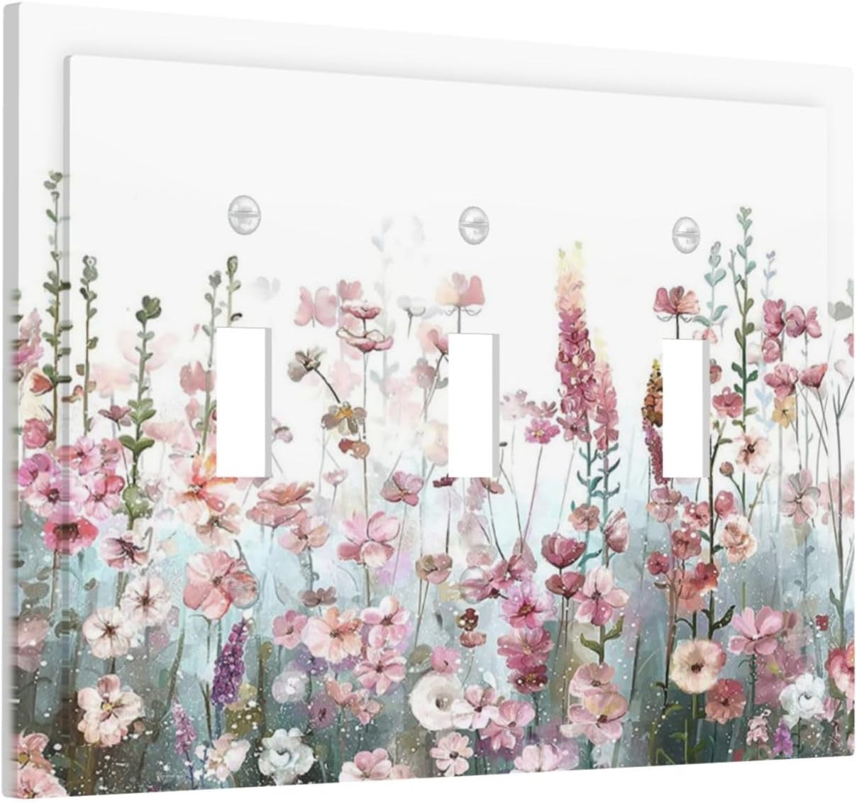 Colorful Flowers Pink Floral Watercolor Plant Decorative Switch Plates 3 Gang Wall Plate Triple Toggle Light Switch Cover Faceplate Electrical Wall Panels for Bed Room Living Room Decor