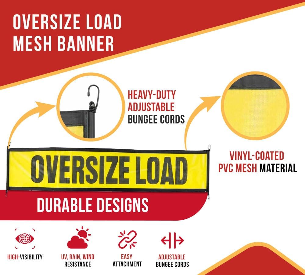 Mytee Products 15 Pcs Magnetic Oversize Load Sign Kit - 2 Mesh Oversized Load Banner, 8 Pcs Mesh Warning Flag w/Wood Dowel & Wire Loop, 1 Bag & 4 Magnetic Flag Holder for Construction, Pedestrian Sign